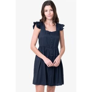 NWT Molly Bracken‎ Navy Blue Square Neck Ruffle Sleeve Button Front Dress Size M